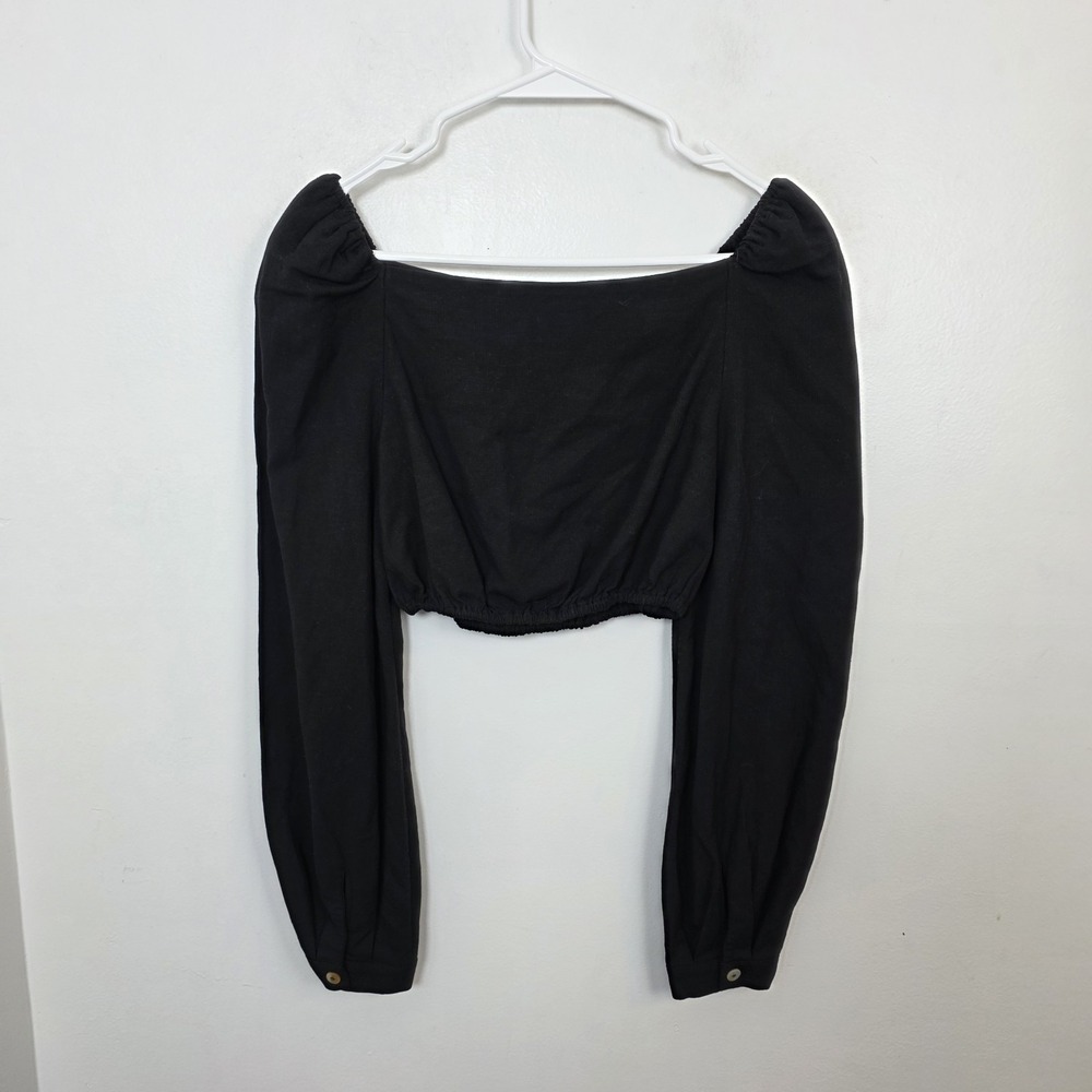 & Other Stories Black Linen Blend Balloon Sleeve Feminine Crop Top Size XS - Picture 8 of 9